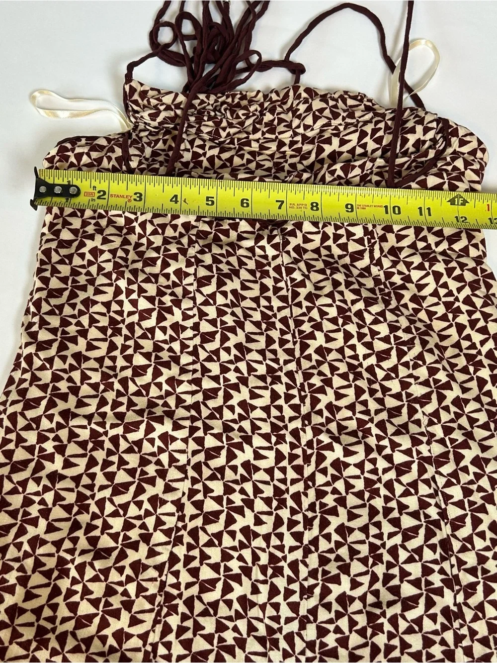 Free People Kai print Tie strap Mini Dress xs brown cream cowl neck boho dress